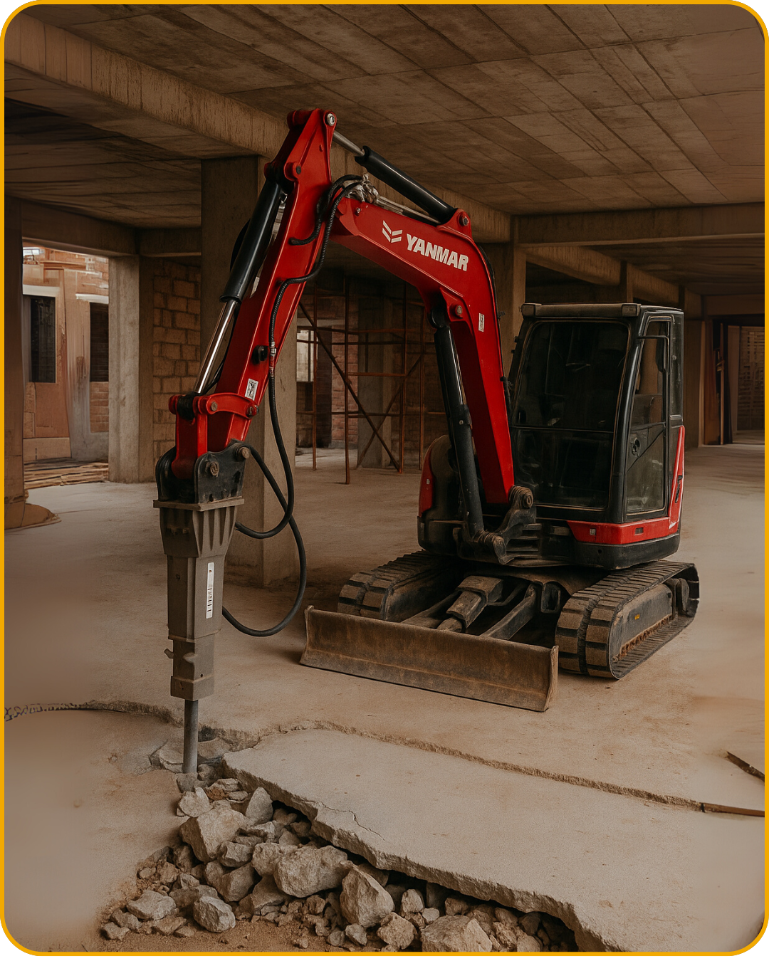 Rompedor Hidráulico acoplado Mini Escavadeira 5,5 toneladas